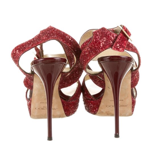 ๐ JIMMY CHOO Strappy Red Glitter Sandals Heels - Picture 5 of 6